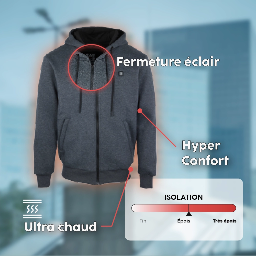 Hoodie chauffant gris à zip G-heat atouts produit